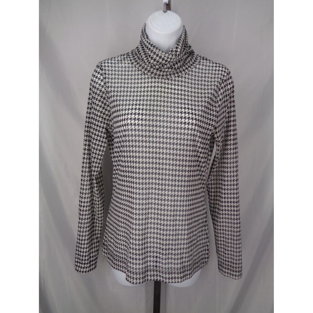 White House Black Market Houndstooth Top Mesh Sheer Turtleneck Size Small